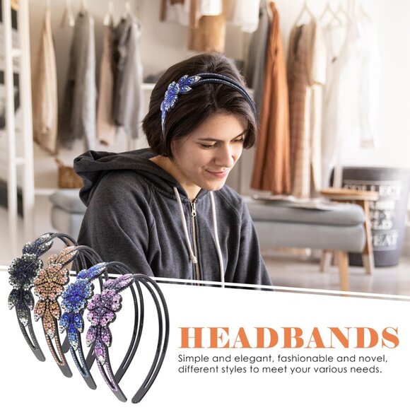 Sparkly Rhinestone Hair Hoop with Teeth Comb Non Slip Wide Headband for Women - Picture 4 of 9